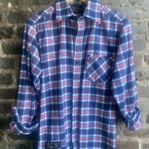 The Vermont Flannel Co Shirt Men's XS Blue Red White Tartan Plaid Button Up